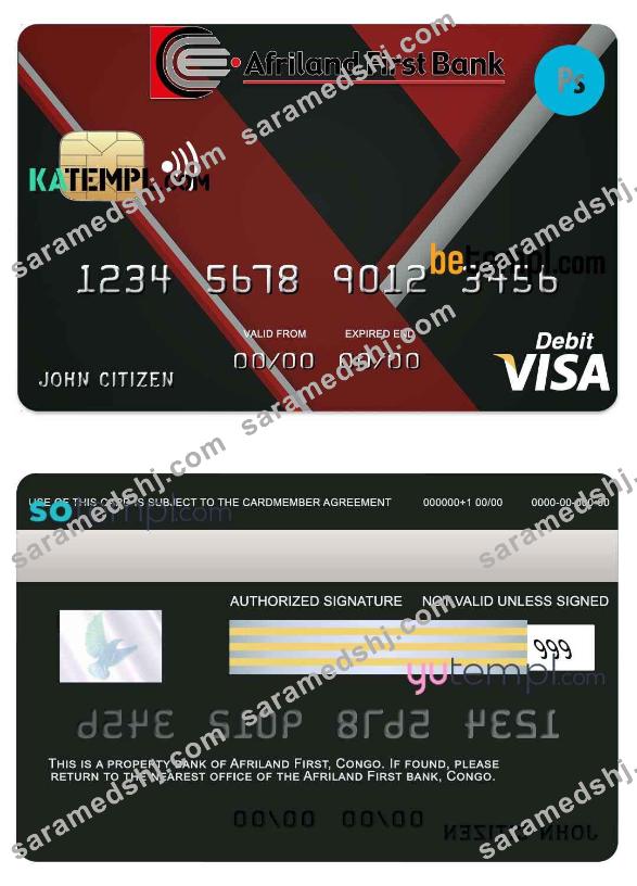 Congo Afriland First bank visa credit card template in PSD format, fully editable